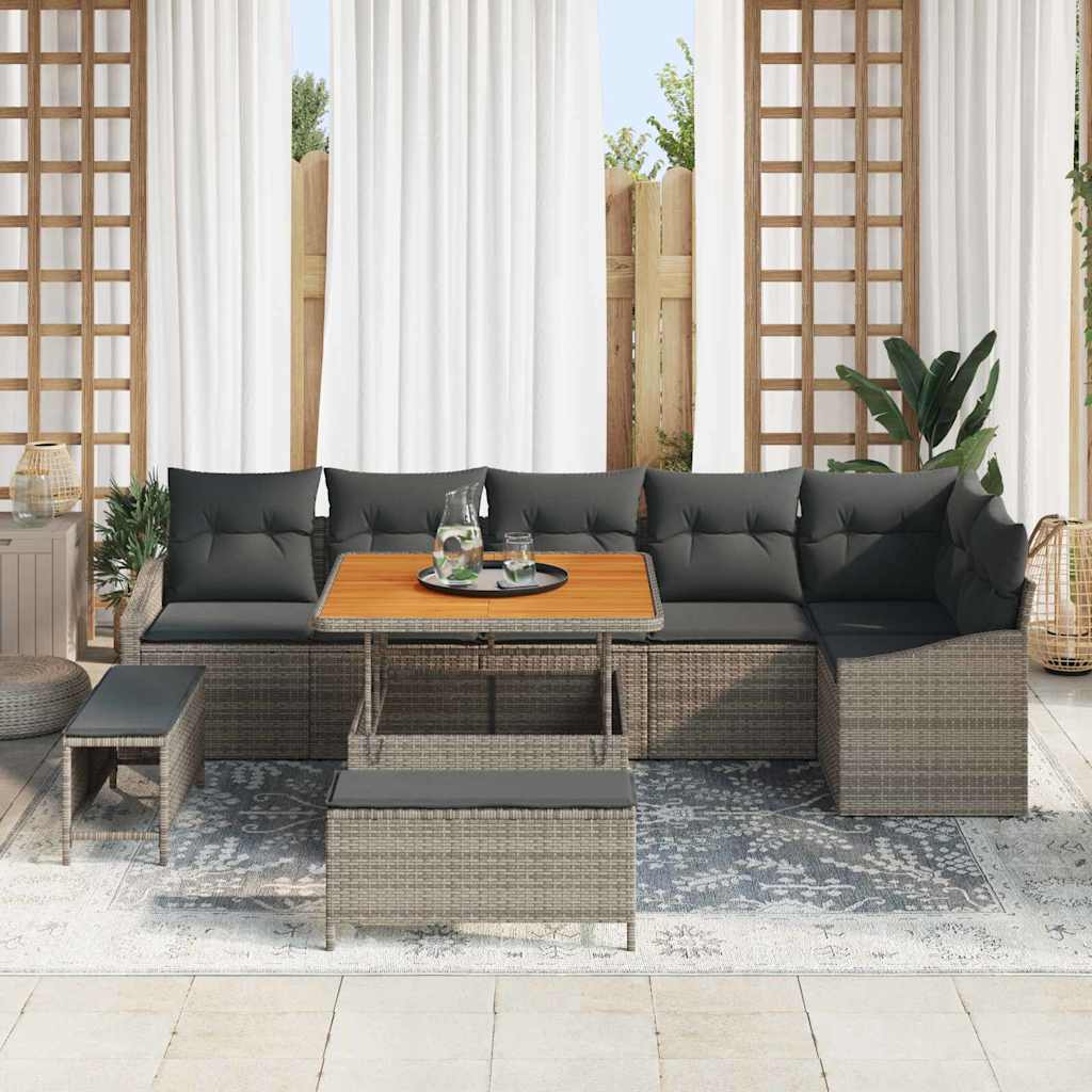 vidaXL Σετ Καναπέ Κήπου με μαξιλάρι 9 pcs Γκρι Πολυ ράταν