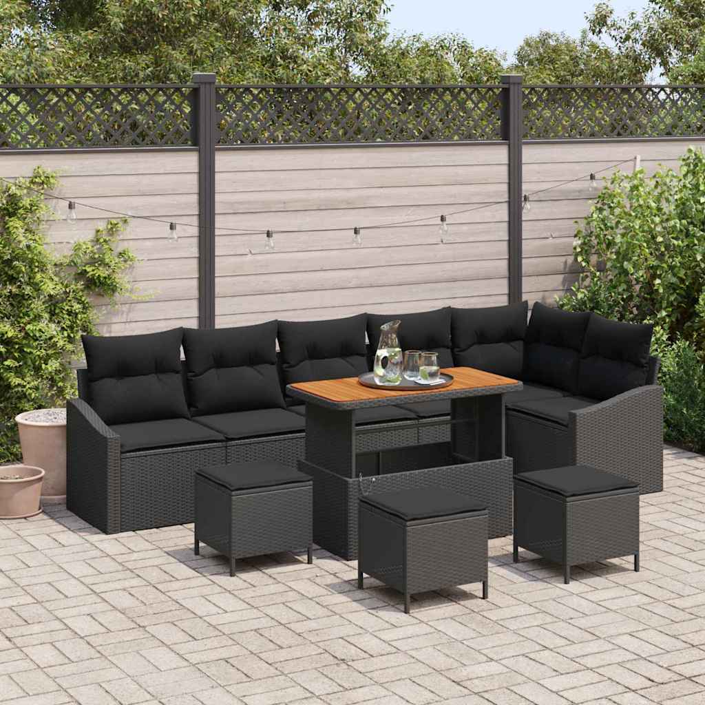 vidaXL Σετ Καναπέ Κήπου με μαξιλάρι 10 pcs Μαύρο Πολυ ράταν