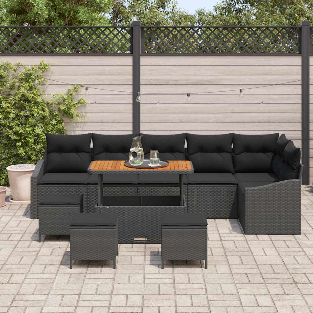 vidaXL Σετ Καναπέ Κήπου με μαξιλάρι 10 pcs Μαύρο Πολυ ράταν