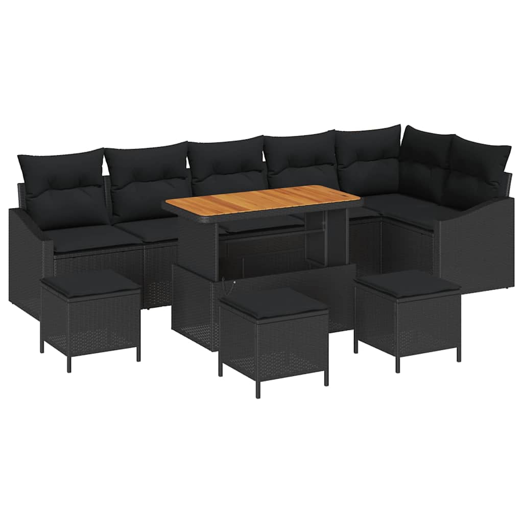 vidaXL Σετ Καναπέ Κήπου με μαξιλάρι 10 pcs Μαύρο Πολυ ράταν