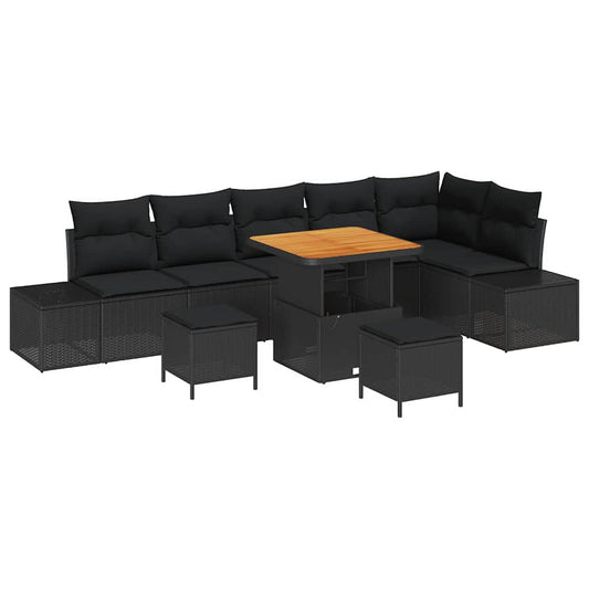 vidaXL Σετ Καναπέ Κήπου με μαξιλάρι 9 pcs Μαύρο Πολυ ράταν