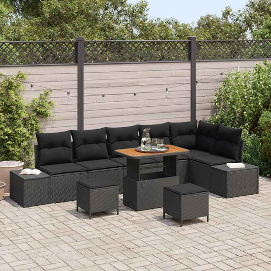 vidaXL Σετ Καναπέ Κήπου με μαξιλάρι 9 pcs Μαύρο Πολυ ράταν