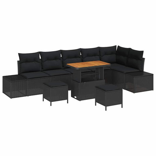 vidaXL Σετ Καναπέ Κήπου με μαξιλάρι 9 pcs Μαύρο Πολυ ράταν