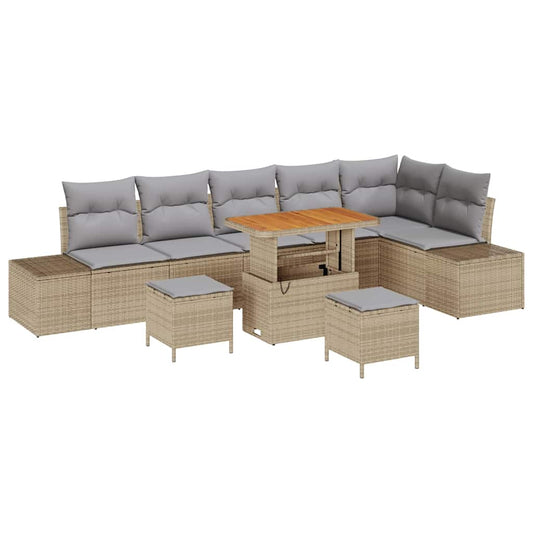 vidaXL Σετ Καναπέ Κήπου με μαξιλάρι 9 pcs Μπεζ Πολυ ράταν