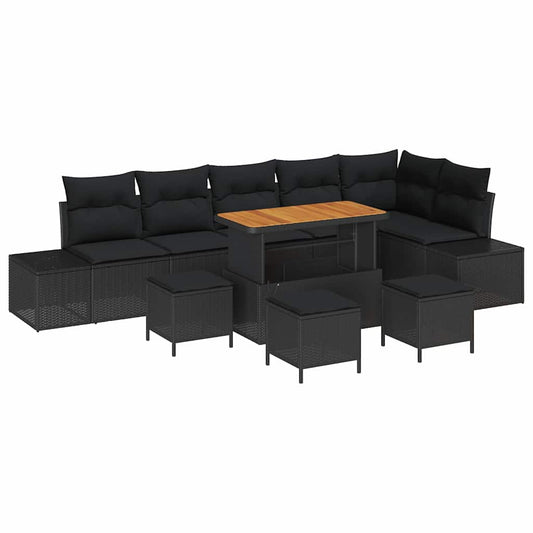 vidaXL Σετ Καναπέ Κήπου με μαξιλάρι 10 pcs Μαύρο Πολυ ράταν