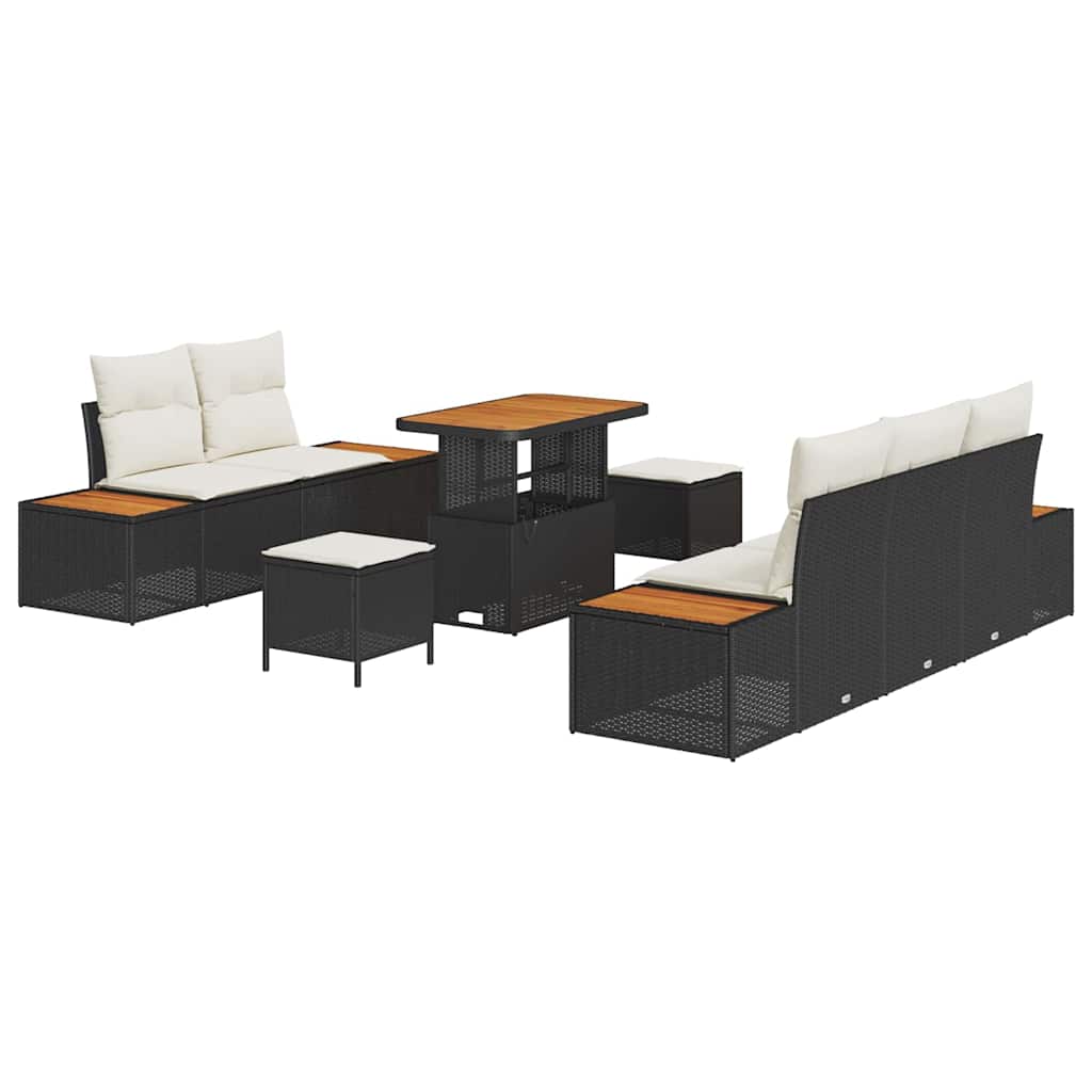 vidaXL Σετ Καναπέ Κήπου 8 Τεμαχίων με Μαξιλάρια Μαύρο Ρατάν Ακακίας