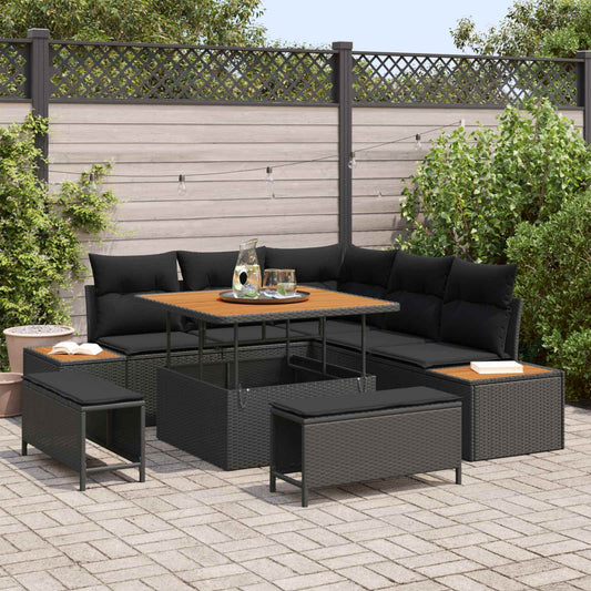 vidaXL Σετ Καναπέ Κήπου με μαξιλάρι 8 pcs Μαύρο Πολυ ράταν
