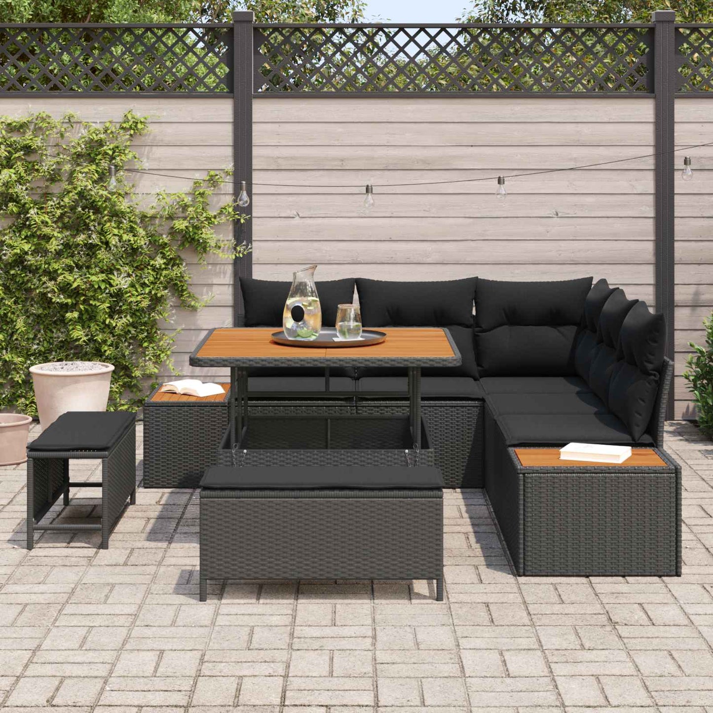 vidaXL Σετ Καναπέ Κήπου με μαξιλάρι 8 pcs Μαύρο Πολυ ράταν