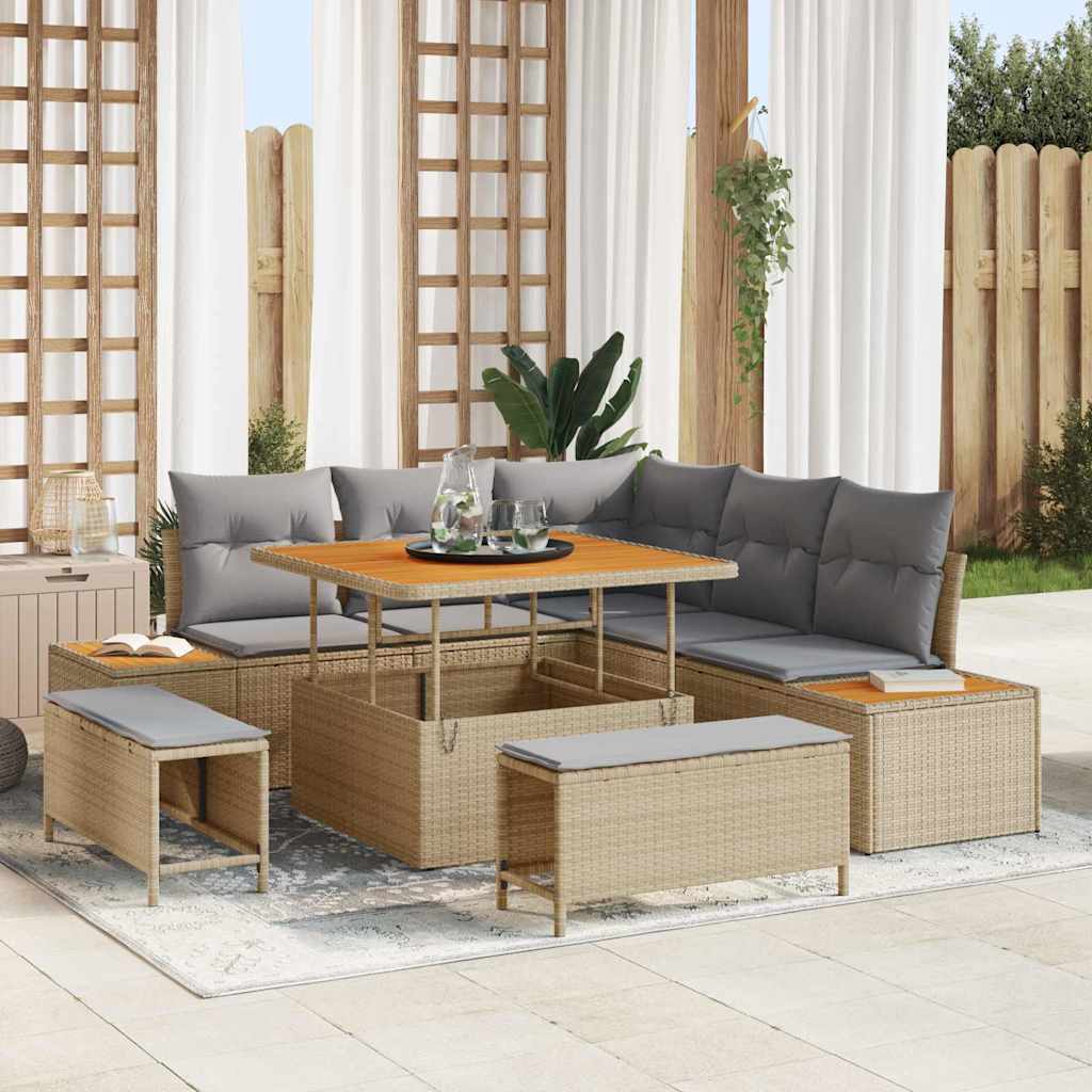 vidaXL Σετ Καναπέ Κήπου με μαξιλάρι 8 pcs Μπεζ Πολυ ράταν