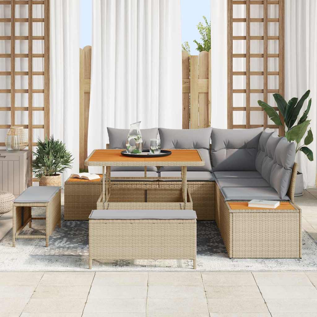vidaXL Σετ Καναπέ Κήπου με μαξιλάρι 8 pcs Μπεζ Πολυ ράταν