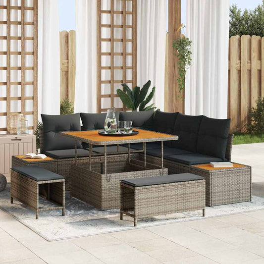 vidaXL Σετ Καναπέ Κήπου με μαξιλάρι 8 pcs Γκρι Πολυ ράταν