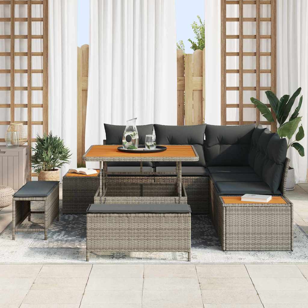 vidaXL Σετ Καναπέ Κήπου με μαξιλάρι 8 pcs Γκρι Πολυ ράταν