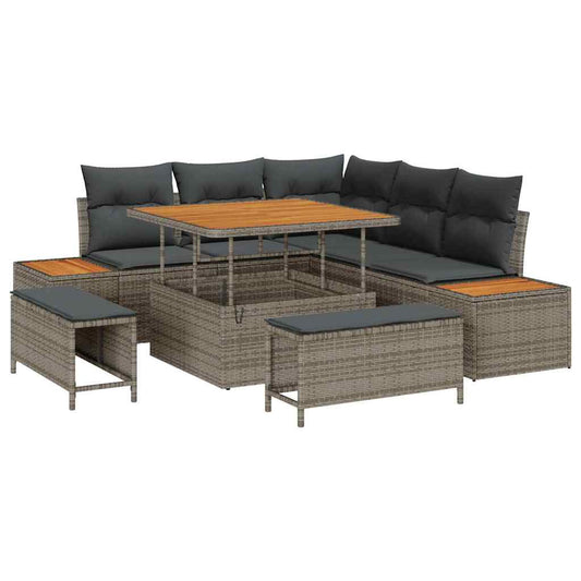 vidaXL Σετ Καναπέ Κήπου με μαξιλάρι 8 pcs Γκρι Πολυ ράταν