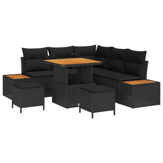 vidaXL Σετ Καναπέ Κήπου με μαξιλάρι 8 pcs Μαύρο Πολυ ράταν