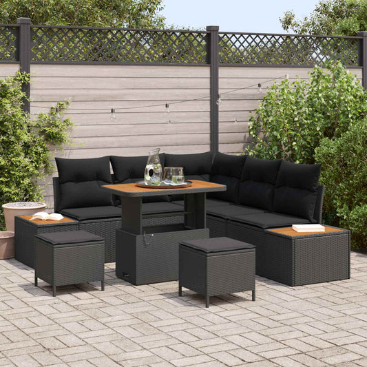 vidaXL Σετ Καναπέ Κήπου με μαξιλάρι 8 pcs Μαύρο Πολυ ράταν