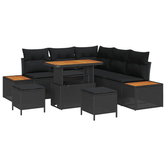 vidaXL Σετ Καναπέ Κήπου με μαξιλάρι 8 pcs Μαύρο Πολυ ράταν