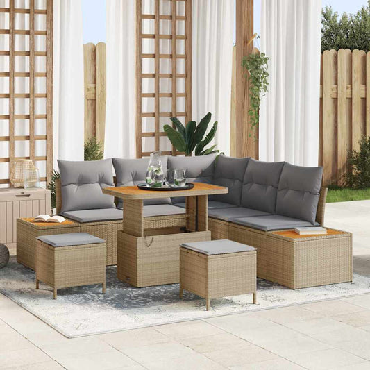 vidaXL Σετ Καναπέ Κήπου με μαξιλάρι 8 pcs Μπεζ Πολυ ράταν