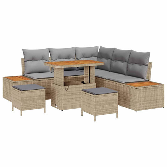 vidaXL Σετ Καναπέ Κήπου με μαξιλάρι 8 pcs Μπεζ Πολυ ράταν