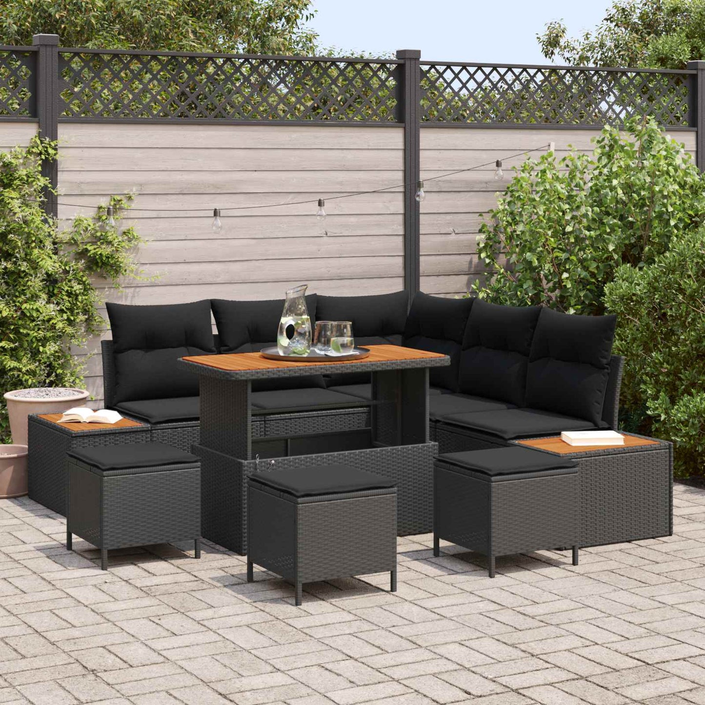 vidaXL Σετ Καναπέ Κήπου με μαξιλάρι 9 pcs Μαύρο Πολυ ράταν