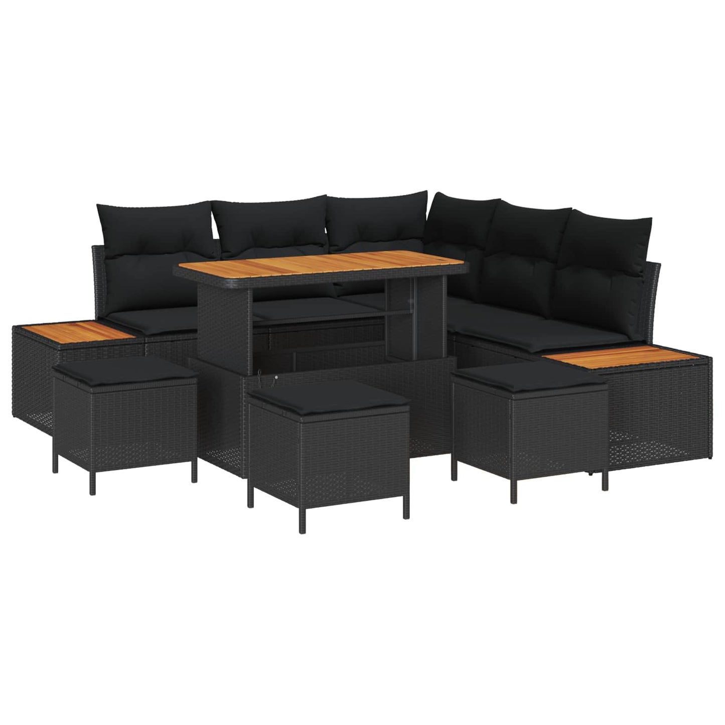 vidaXL Σετ Καναπέ Κήπου με μαξιλάρι 9 pcs Μαύρο Πολυ ράταν