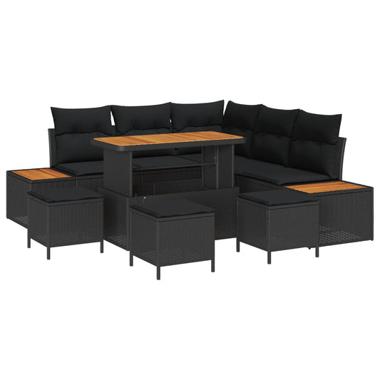 vidaXL Σετ Καναπέ Κήπου με μαξιλάρι 9 pcs Μαύρο Πολυ ράταν
