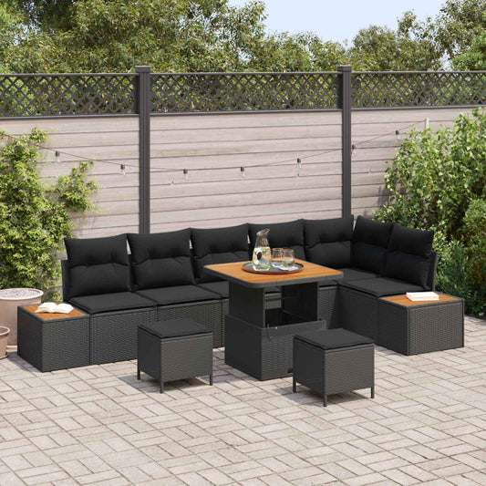 vidaXL Σετ Καναπέ Κήπου με μαξιλάρι 9 pcs Μαύρο Πολυ ράταν