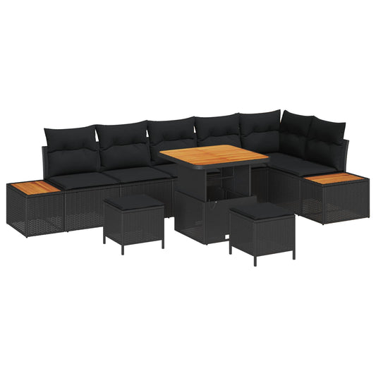 vidaXL Σετ Καναπέ Κήπου με μαξιλάρι 9 pcs Μαύρο Πολυ ράταν
