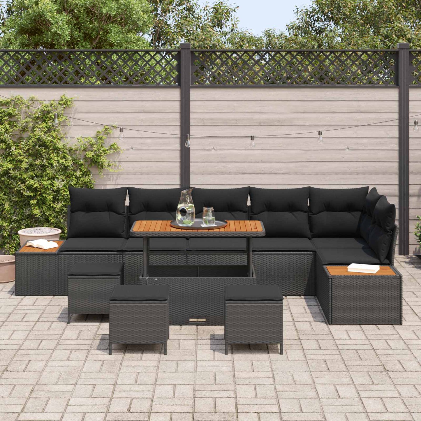 vidaXL Σετ Καναπέ Κήπου με μαξιλάρι 10 pcs Μαύρο Πολυ ράταν