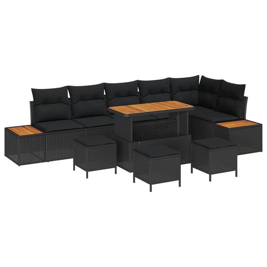 vidaXL Σετ Καναπέ Κήπου με μαξιλάρι 10 pcs Μαύρο Πολυ ράταν
