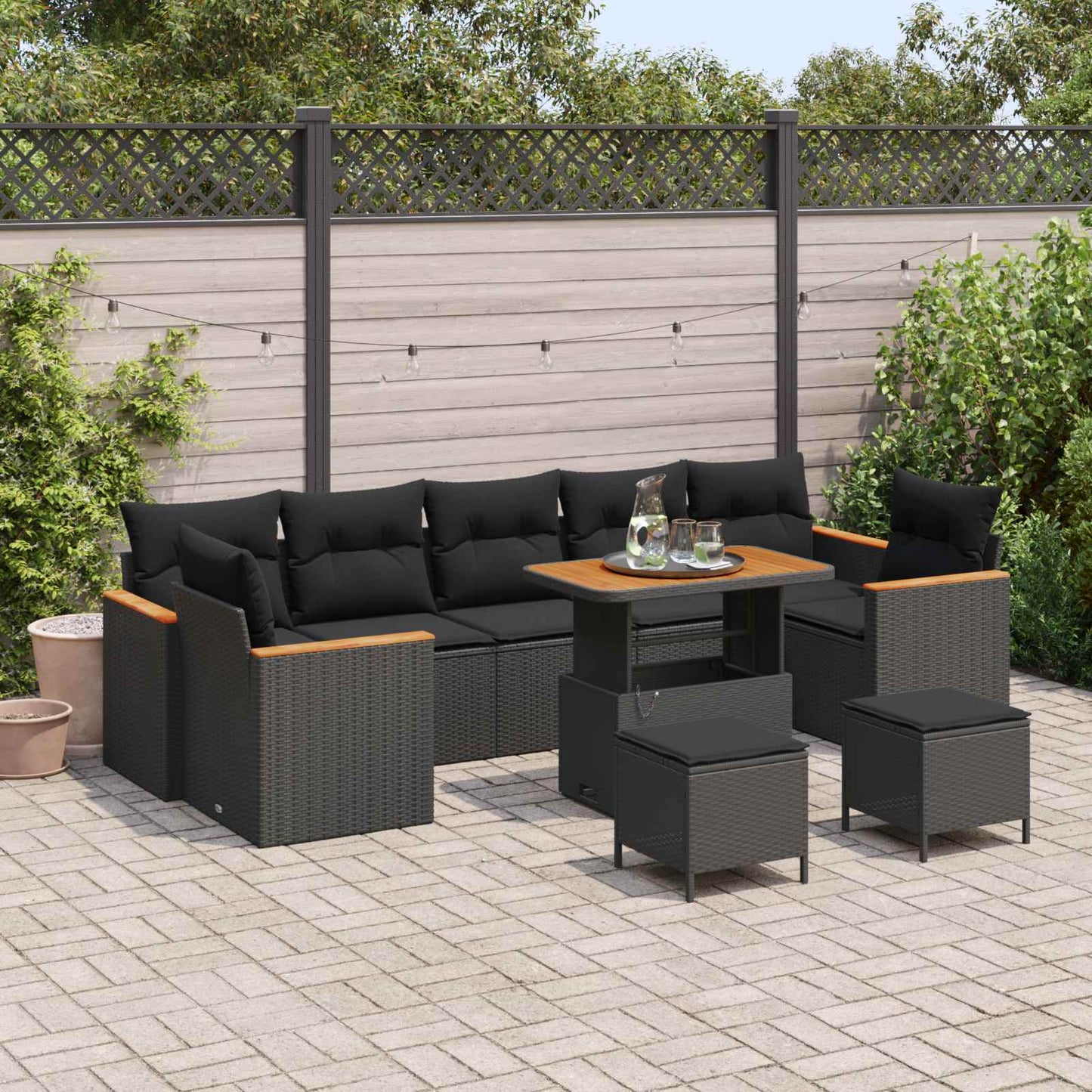 vidaXL Σετ Καναπέ Κήπου με μαξιλάρι 10 pcs Μαύρο Πολυ ράταν