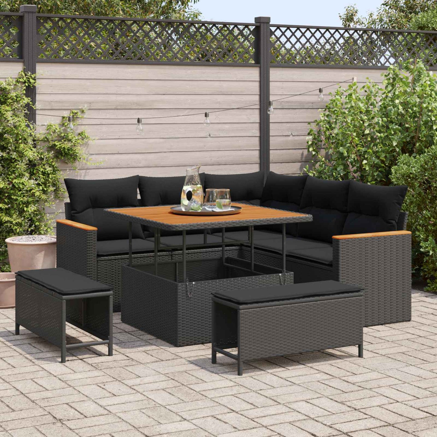 vidaXL Σετ Καναπέ Κήπου με μαξιλάρι 8 pcs Μαύρο Πολυ ράταν