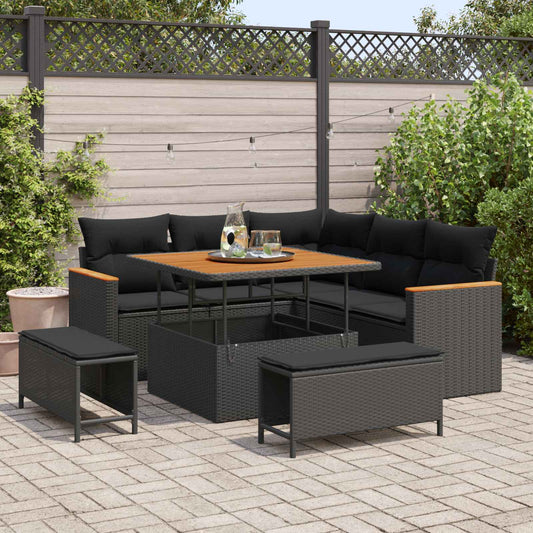 vidaXL Σετ Καναπέ Κήπου με μαξιλάρι 8 pcs Μαύρο Πολυ ράταν