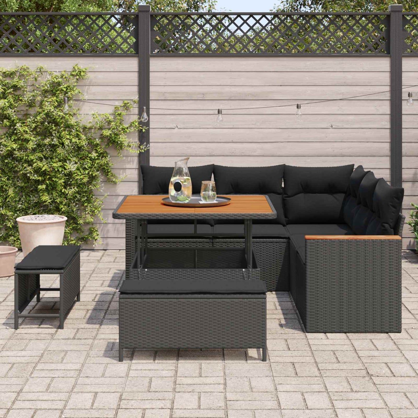 vidaXL Σετ Καναπέ Κήπου με μαξιλάρι 8 pcs Μαύρο Πολυ ράταν