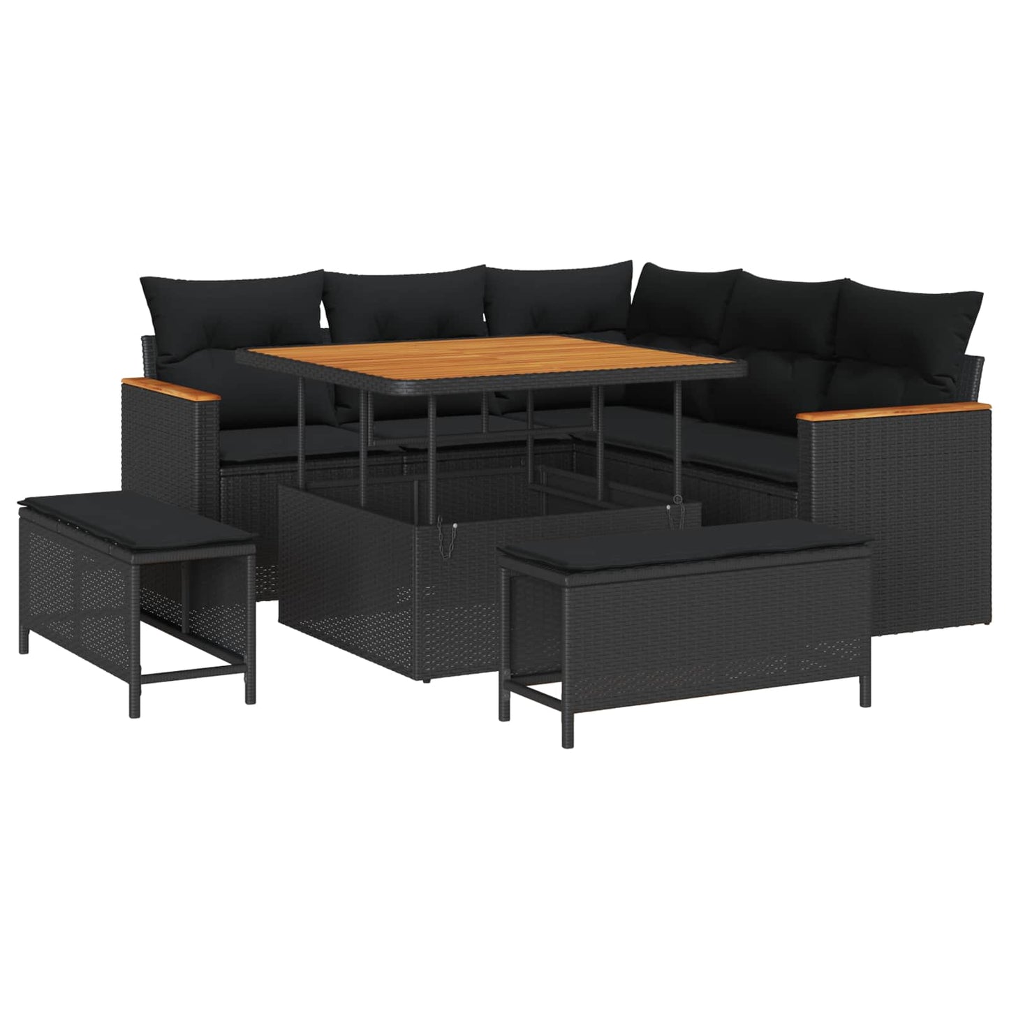 vidaXL Σετ Καναπέ Κήπου με μαξιλάρι 8 pcs Μαύρο Πολυ ράταν
