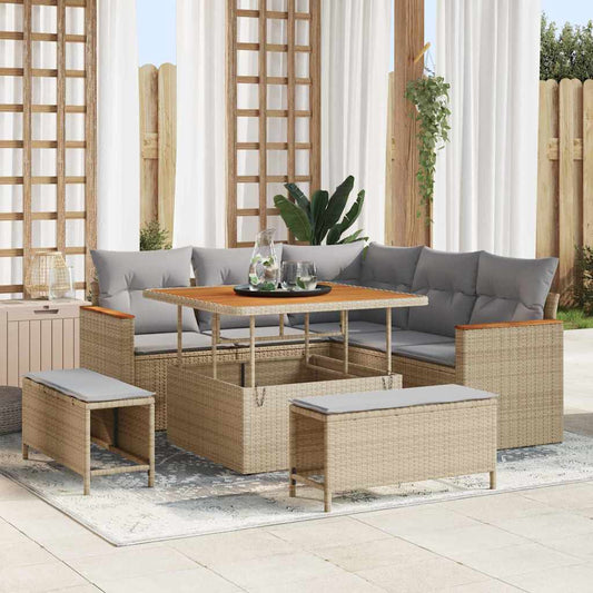 vidaXL Σετ Καναπέ Κήπου με μαξιλάρι 8 pcs Μπεζ Πολυ ράταν