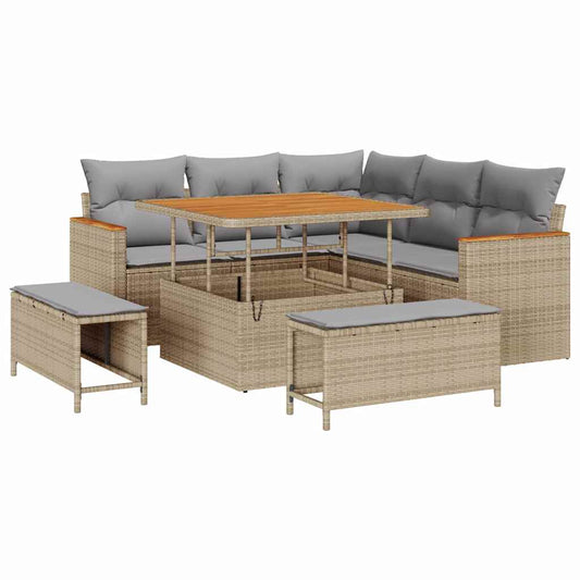 vidaXL Σετ Καναπέ Κήπου με μαξιλάρι 8 pcs Μπεζ Πολυ ράταν