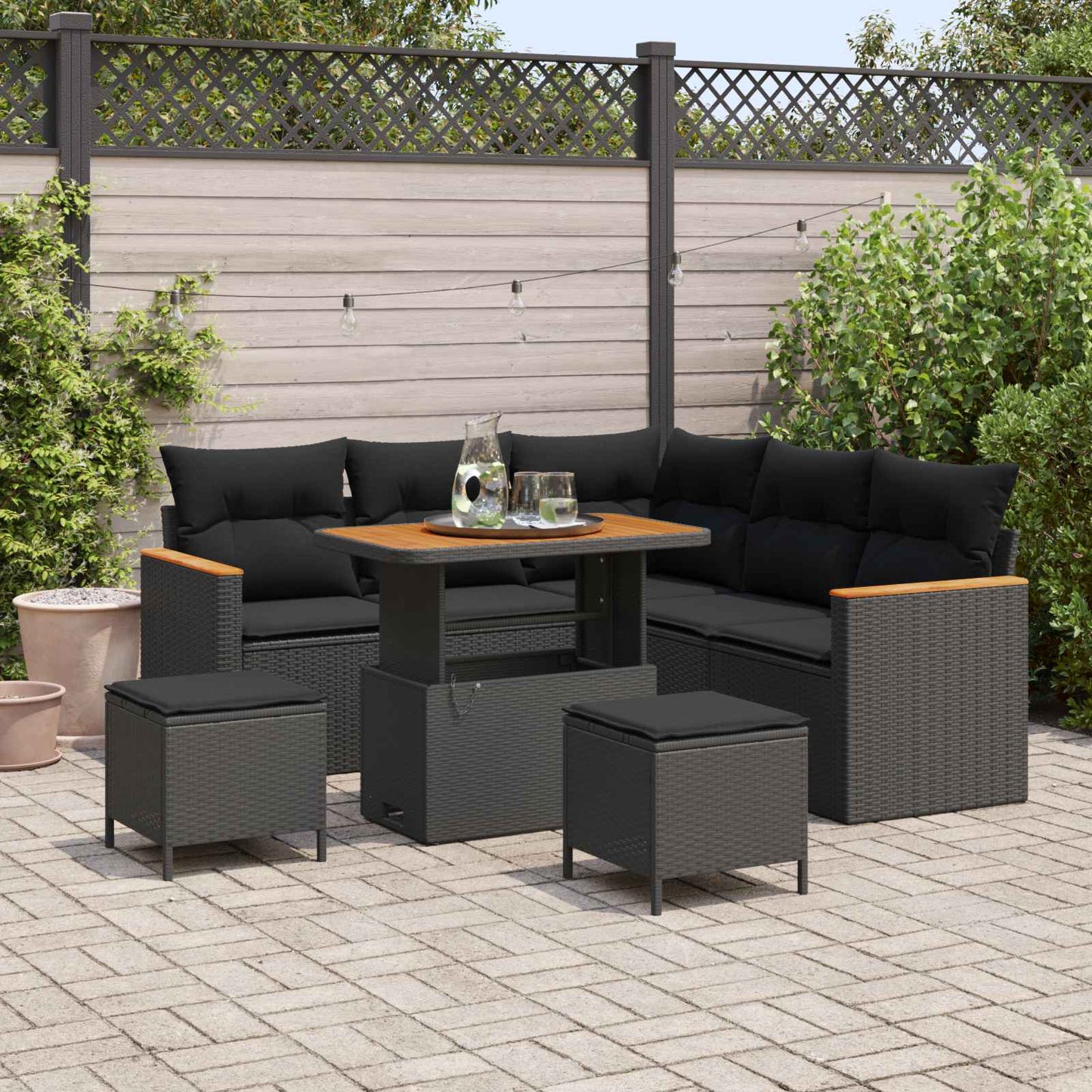 vidaXL Σετ Καναπέ Κήπου με μαξιλάρι 8 pcs Μαύρο Πολυ ράταν