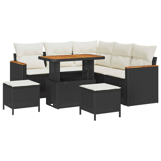 Σετ 8 τεμαχίων Καναπέ Κήπου με Μαξιλάρια Μαύρο Συνθετικό Ράτανα Ακακία