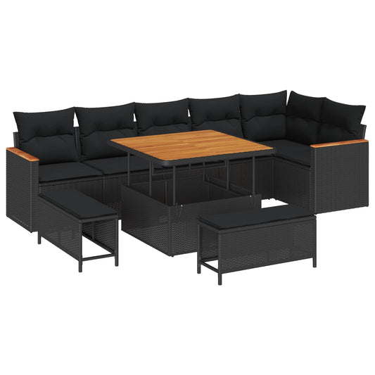 vidaXL Σετ Καναπέ Κήπου με μαξιλάρι 9 pcs Μαύρο Πολυ ράταν