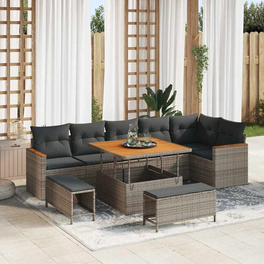 vidaXL Σετ Καναπέ Κήπου με μαξιλάρι 9 pcs Γκρι Πολυ ράταν