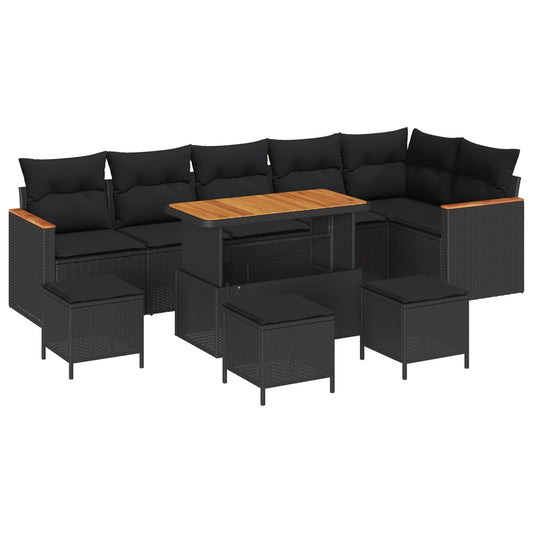 vidaXL Σετ Καναπέ Κήπου με μαξιλάρι 10 pcs Μαύρο Πολυ ράταν
