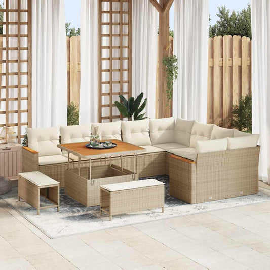 vidaXL Σετ Καναπέ Κήπου με μαξιλάρι 12 pcs Μπεζ Πολυ ράταν