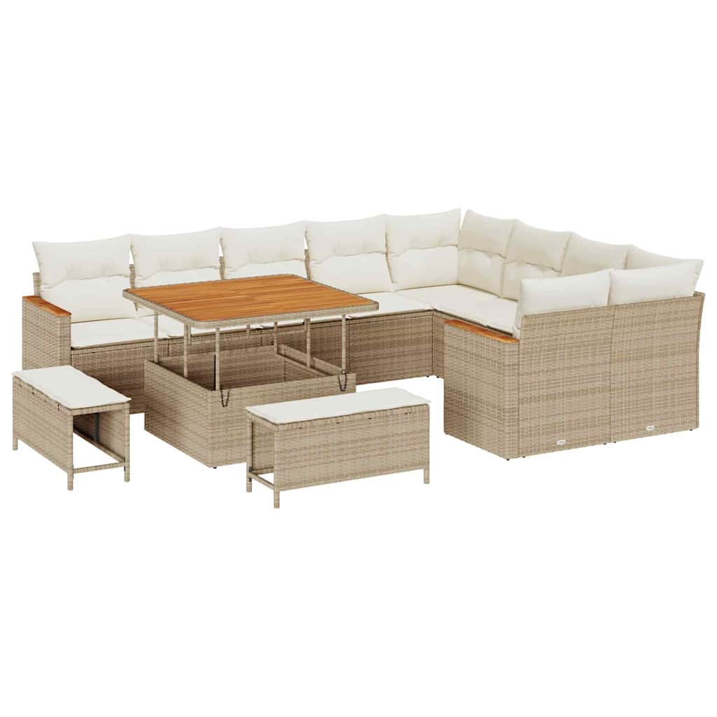 vidaXL Σετ Καναπέ Κήπου με μαξιλάρι 12 pcs Μπεζ Πολυ ράταν