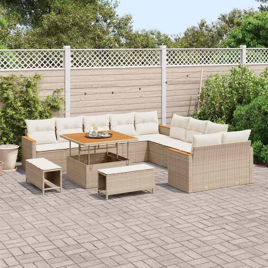 vidaXL Σετ Καναπέ Κήπου με μαξιλάρι 13 pcs Μπεζ Πολυ ράταν