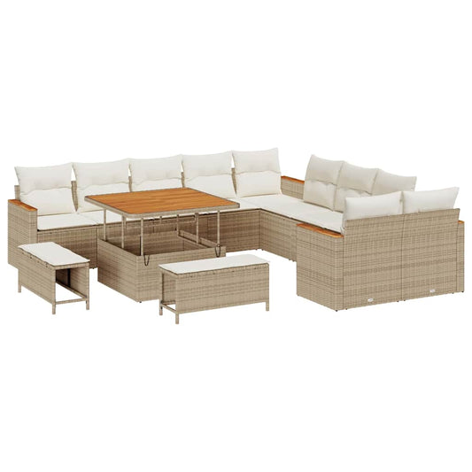 vidaXL Σετ Καναπέ Κήπου με μαξιλάρι 13 pcs Μπεζ Πολυ ράταν