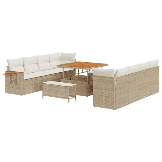 vidaXL Σετ Καναπέ Κήπου με μαξιλάρι 11 pcs Μπεζ Πολυ ράταν