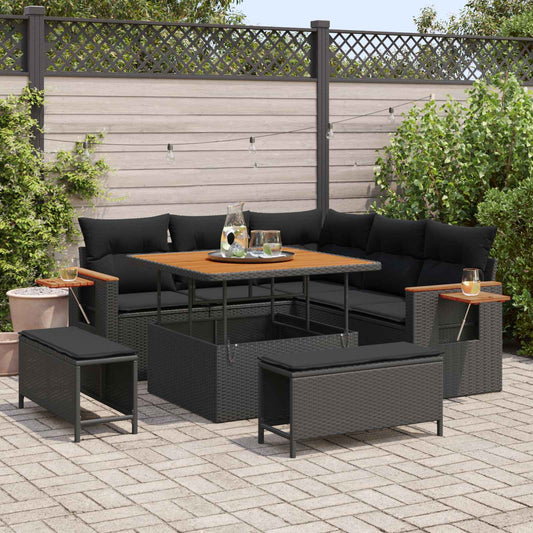 vidaXL Σετ Καναπέ Κήπου με μαξιλάρι 9 pcs Μαύρο συνθετικό ρατάν
