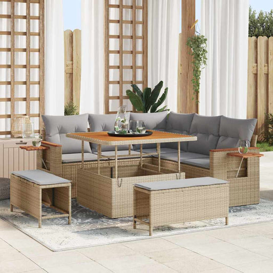 vidaXL Σετ Καναπέ Κήπου 9 pcs Μπέζ και Ανοιχτό Γκρι συνθετικό ρατάν