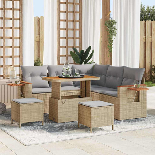 vidaXL Σετ Καναπέ Κήπου 9 pcs Μπέζ και Ανοιχτό Γκρι συνθετικό ρατάν