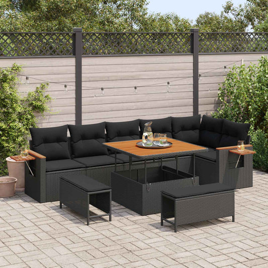 vidaXL Σετ Καναπέ Κήπου με μαξιλάρι 11 pcs Μαύρο συνθετικό ρατάν
